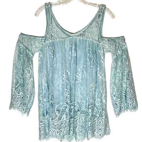 Pol Lace Cold Shoulder Swing Top Mint Green Small - Picture 1 of 9